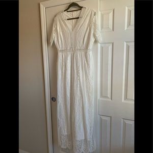 Long White lace dress.